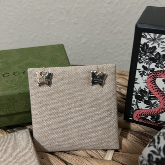 Gucci Sterling Silver Butterfly Trademark Logo Earrings - Picture 2 of 8